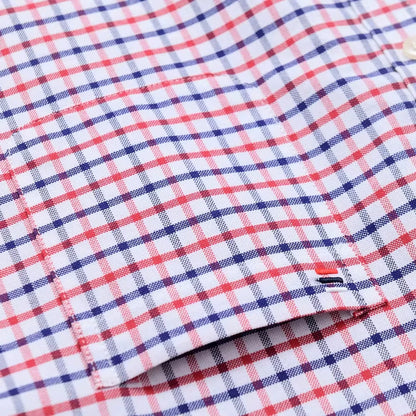 Men’s Checkered Oxford Shirt - Long Sleeve Cotton Button Down Gingham Top with Single Pocket 6XL-7XL