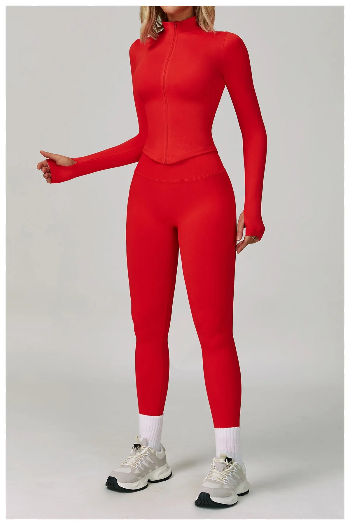 2/3PCS Women’s Seamless Yoga & Gym Set – Push-Up Sports Bra, Long Sleeve Jacket & Workout Leggings