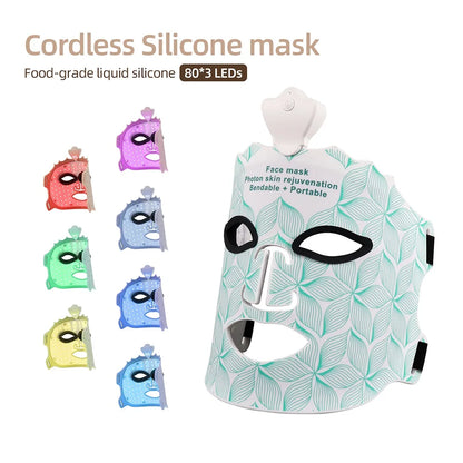 7-Color Photon Silicone LED Face Mask — 3D Facial Beauty Device with Red Light Therapy for Skin Repair & Brightening, Wireless Use