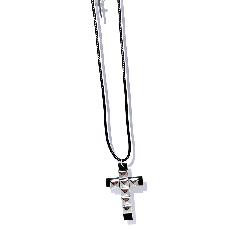 Punk Rivet Cross Pendant Necklace - Gothic Grunge Rock 90s Style Jewelry