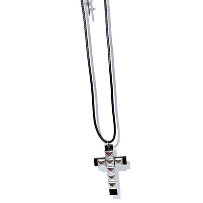 Punk Rivet Cross Pendant Necklace - Gothic Grunge Rock 90s Style Jewelry