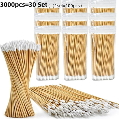 100/300PCS 6-Inch Precision Cotton Swabs - Pointed Cotton Buds with Long Wooden Sticks and Storage Case
