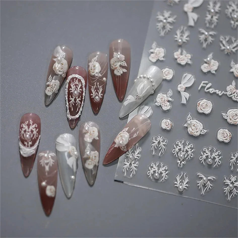 Vintage Rose Flower Nail Stickers – Red & Blue Laser Gold/Silver Nail Art Decals for Manicure Design DIY Beauty Tool