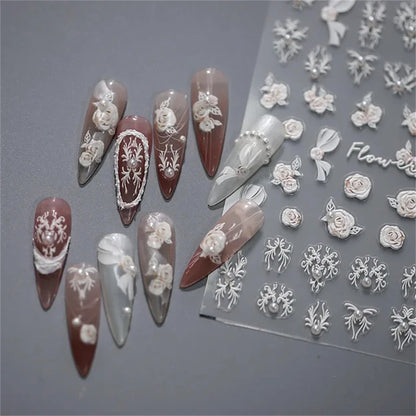 Vintage Rose Flower Nail Stickers – Red & Blue Laser Gold/Silver Nail Art Decals for Manicure Design DIY Beauty Tool