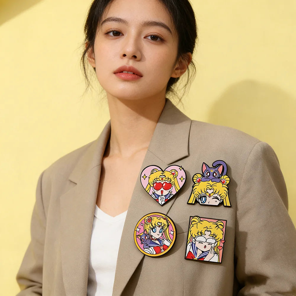 Sailor Moon Heart Enamel Pins - Cartoon Metal Brooch Badges for Backpacks & Clothing