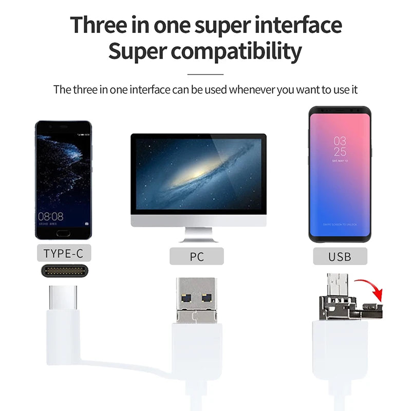 3 in 1 Endoscope Camera – HD Waterproof USB-C Borescope with LED Mobile Phone Lens