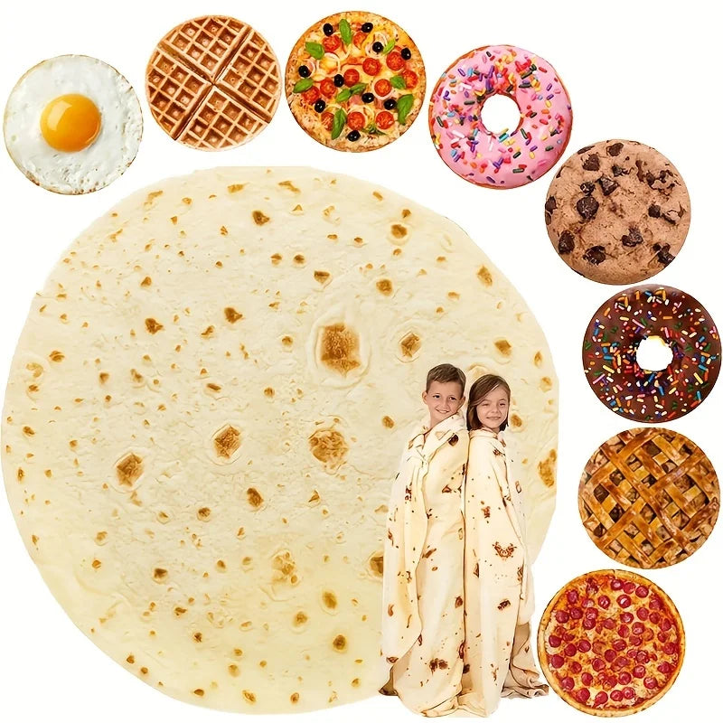 Warm Pizza Plush Blanket - Super Soft Round Throw Blanket for Bed Sofa Camping Winter Decor and Cozy Home Use