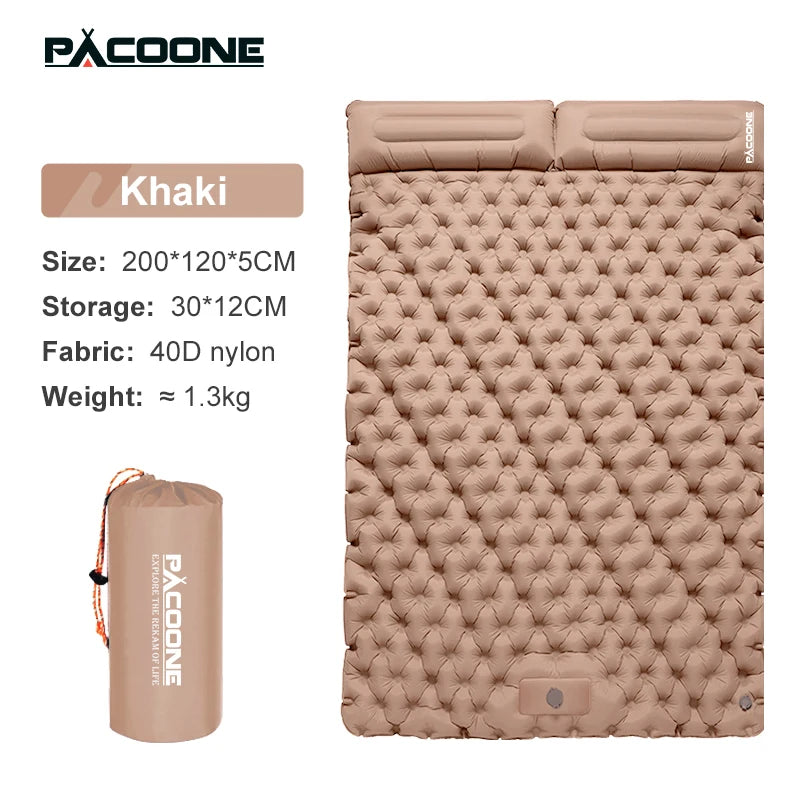 PACOONE Outdoor Camping Double Inflatable Mattress - Extra Wide Ultralight Folding Sleeping Pad