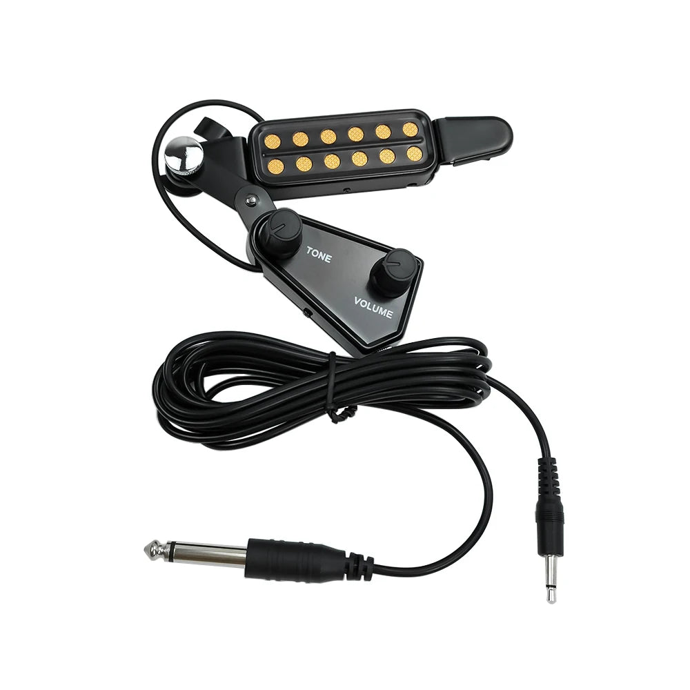 12-Hole Acoustic Guitar Sound Hole Magnetic Pickup – Transducer with Tone & Volume Control and Audio Cable for Amplified Sound System