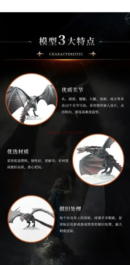 19cm Game of Thrones Viserion Frost Wyrm Figure - Black Dragon PVC Action Toy & Collectible Gift