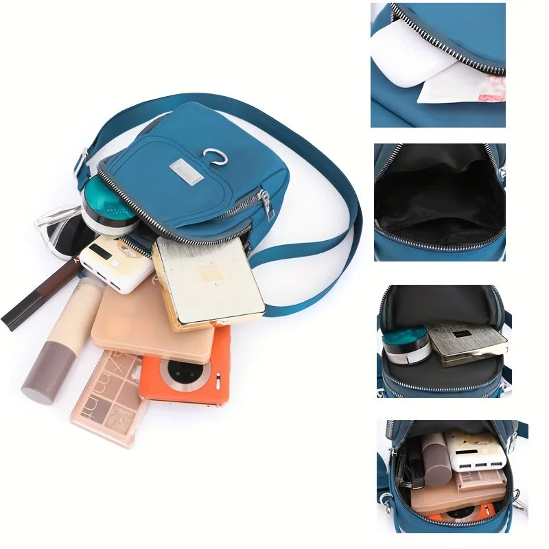 Lightweight Nylon Women’s Crossbody Bag – Casual Mini Shoulder Handbag with Multiple Zip Compartments, Tote Purse for Daily Use