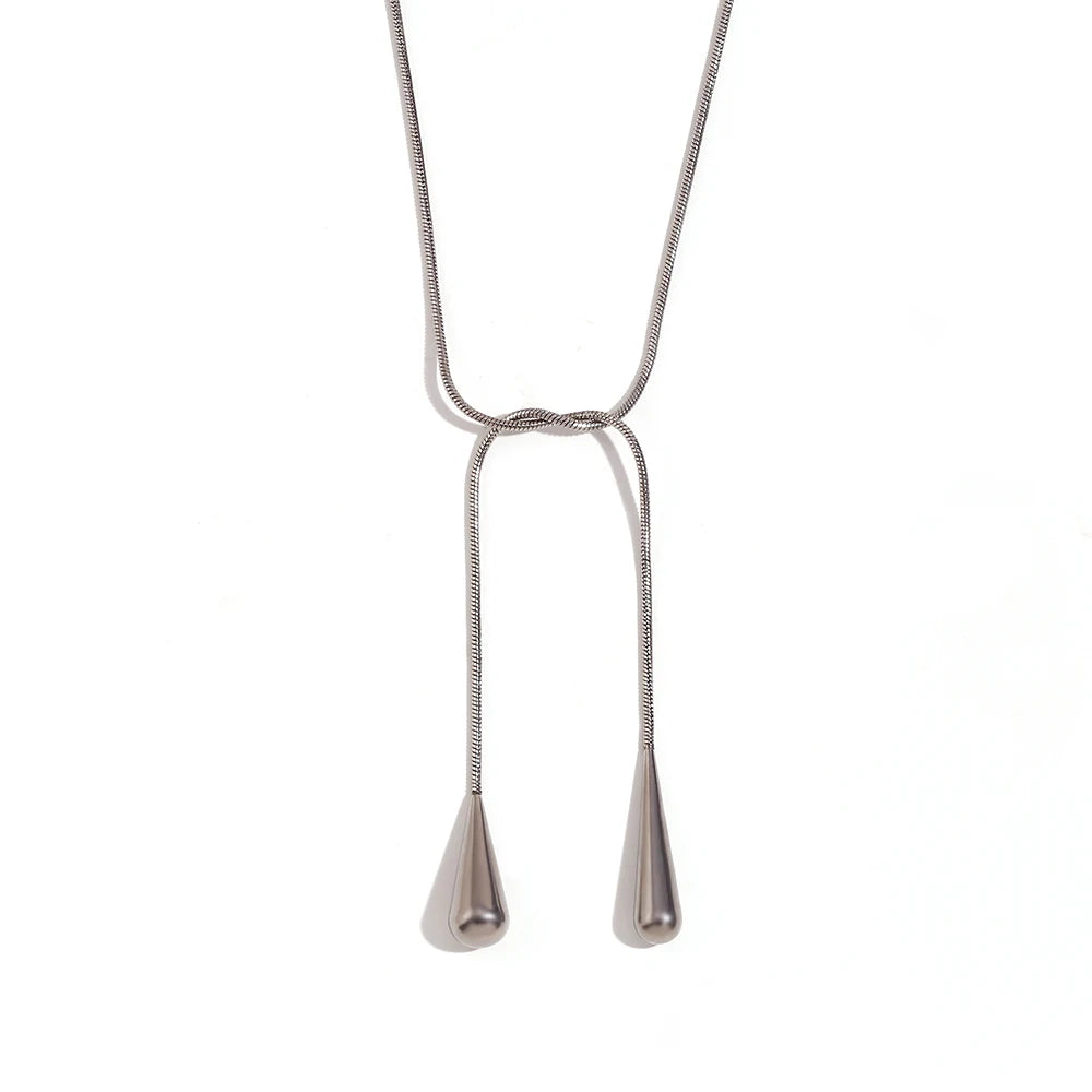 Two Water Drop Snake Chain Necklace – Tarnish-Free Silver & 18K Gold Plated Stainless Steel Jewelry for Women