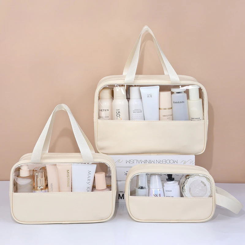 Portable Transparent Travel Cosmetic Bag for Women — Large-Capacity Waterproof Makeup & Toiletry Storage Case