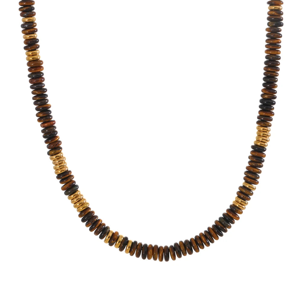 Yhpup Colorful Natural Stone Bead Necklace – Handmade Y2K Stainless Steel Waterproof Chain Jewelry for Women