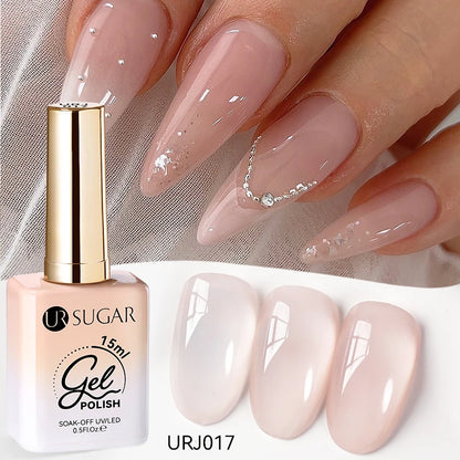 UR SUGAR 15ml Jelly Milky White Gel Polish – Translucent UV Soak Off Nail Art Varnish Semi-Permanent Fashion Nail Color
