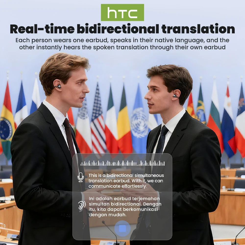 AI Translation Wireless Earbuds - Real-Time Language Translator with Surround Sound & Sport Comfort
