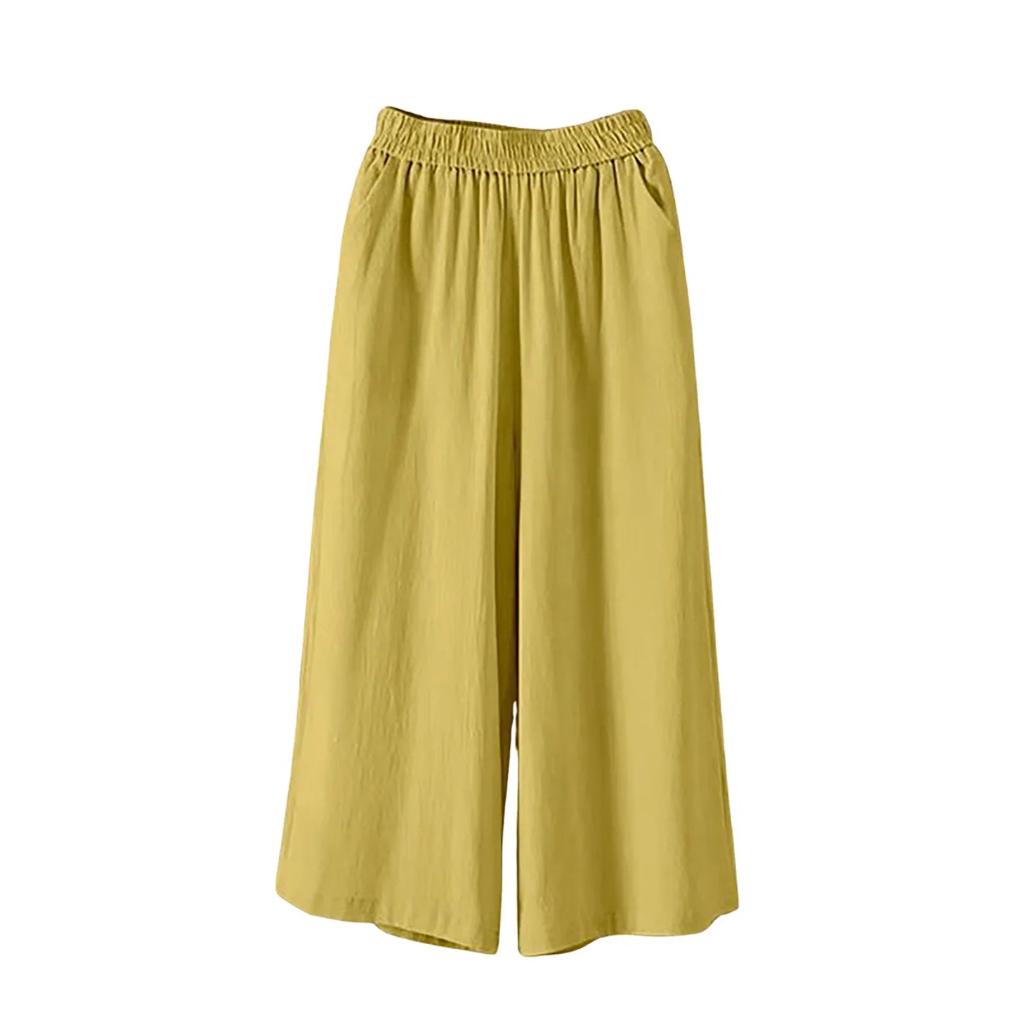 Women’s Casual Wide-Leg Pants – Lazy Style High-Waist Cropped Capris with Pockets, Lightweight & Loose Fit