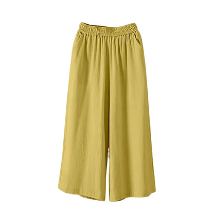 Women’s Casual Wide-Leg Pants – Lazy Style High-Waist Cropped Capris with Pockets, Lightweight & Loose Fit