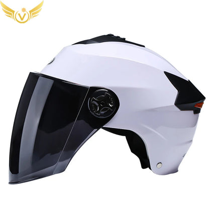 Motorcycle Helmet with LED Lights – Double Visor Moped Helmet for Men & Women, Electric Scooter & Bicycle Light, Rechargeable