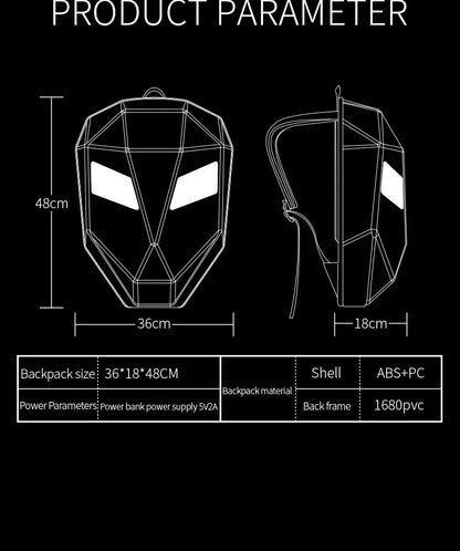 LOY LED Knight Cycling Backpack - Waterproof Motorcycle Helmet Bag with Bluetooth APP Control, Hard Shell Laptop Bag with LED Lights