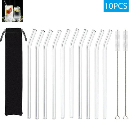 Eco-Friendly Reusable Glass & Metal Straws – 1/20PCS with Cleaning Brush for Smoothies, Milkshakes & Cocktails