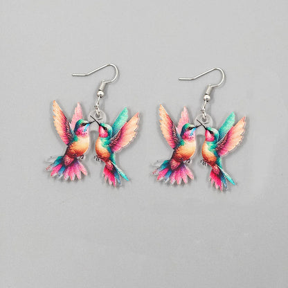 2024 Trendy Colorful Bird Acrylic Earrings – Retro Fashion Jewelry for Women
