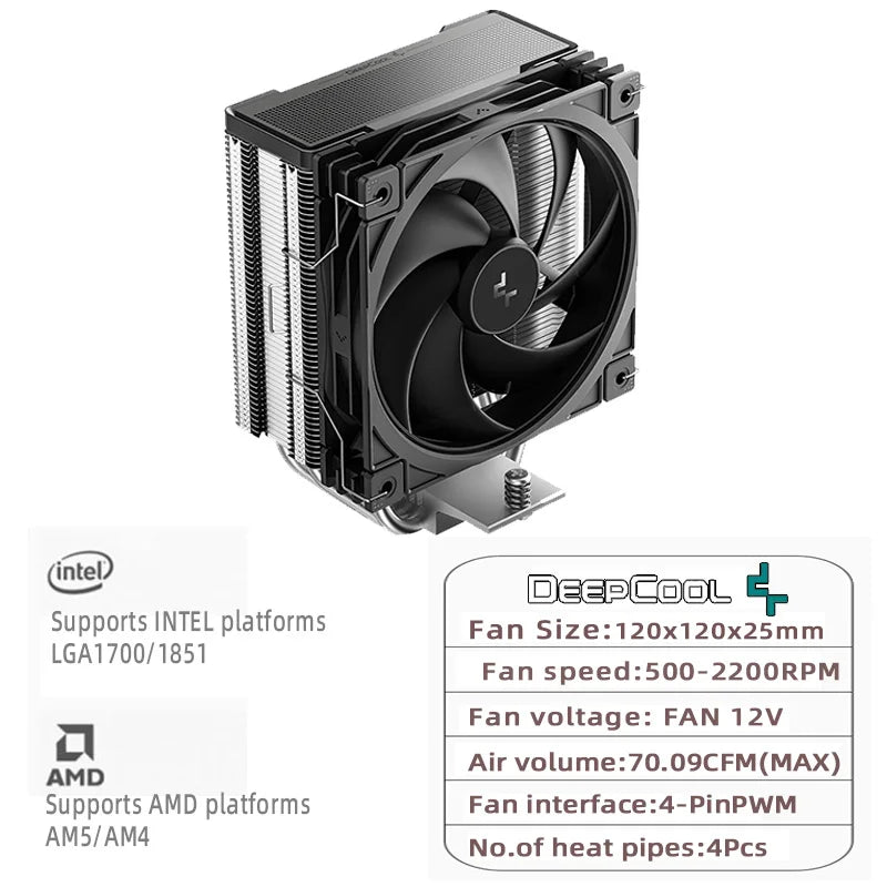 DEEPCOOL AG400 ARGB CPU Air Cooler – 4 Heat Pipe PWM 220W TDP High Performance Cooling for Intel LGA1700/1200/115X & AMD AM4/AM5