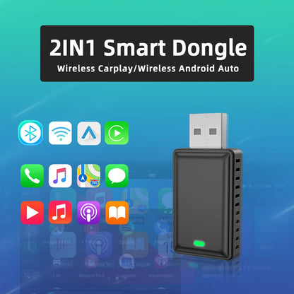 Wireless CarPlay & Android Auto Adapter - Smart Dongle 2-in-1, 2.4G & 5.8GHz WiFi, Bluetooth, Auto Connect, Plug & Play for Wired AA/CP