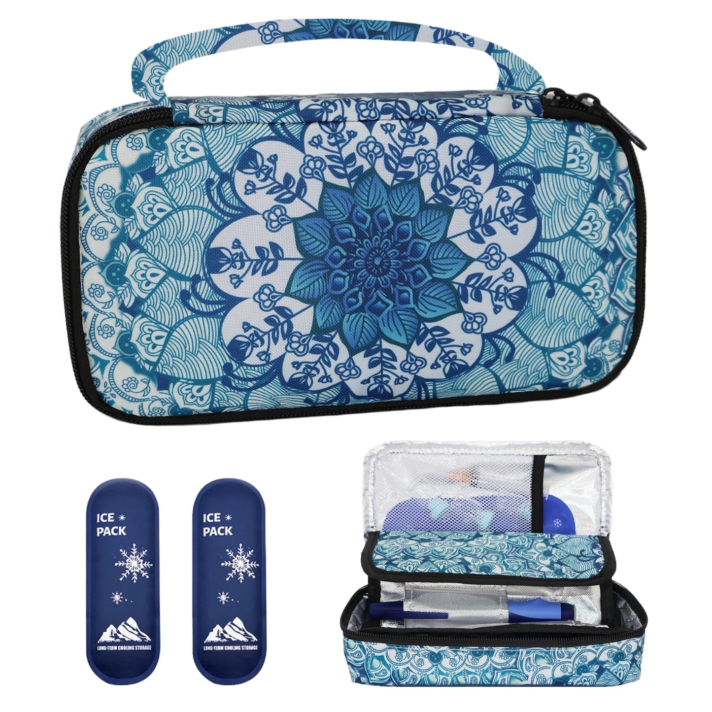 Large Portable Insulin Cooler Bag – Lightweight Boho Flower Print Travel & Outdoor Camping Medical Cooler