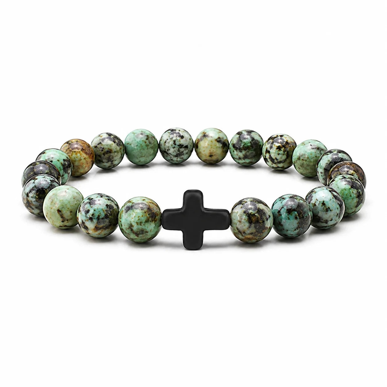 Natural Stone & Wood Bead Rosary Bracelet - Hematite Cross Meditation & Yoga Jewelry for Men & Women