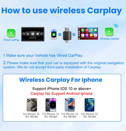 2-in-1 Wireless CarPlay & Android Auto Dongle – Type-C USB Bluetooth WiFi Adapter for Chevrolet, Citroen, Buick, Cadillac, Chery, VW