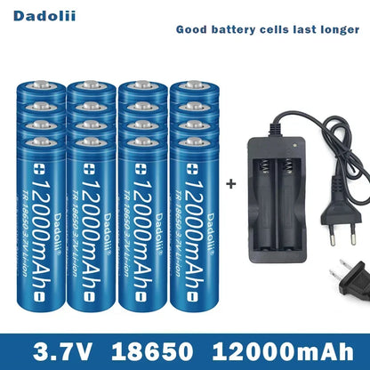 18650 3.7V 12000mAh Li-ion Rechargeable Battery – For Flashlights, Torches + Charger Included
