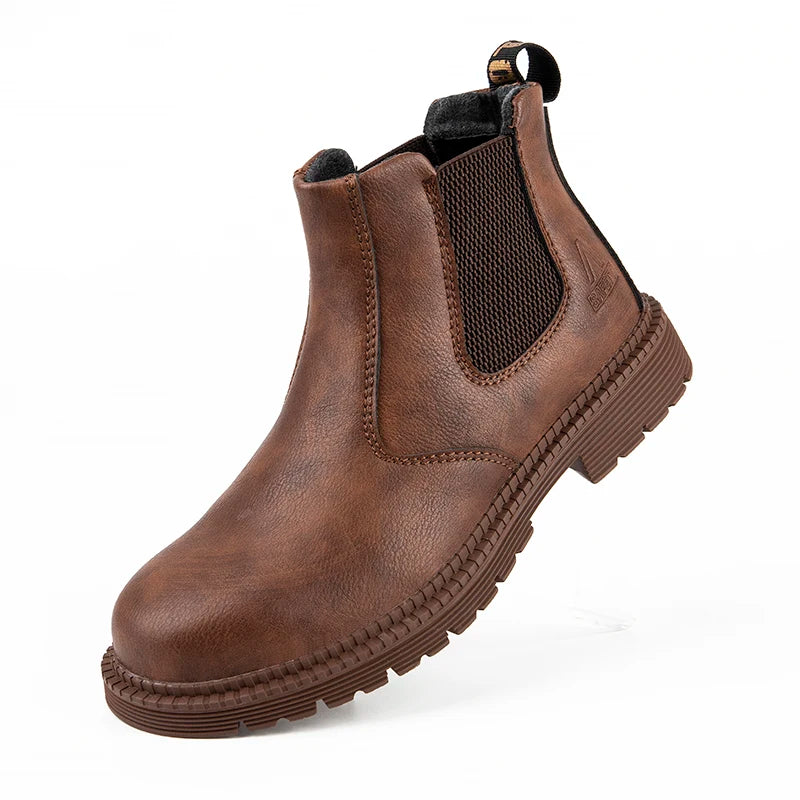 Waterproof Safety Work Shoes for Men – Steel Toe Leather Boots, Indestructible Construction Footwear in Brown