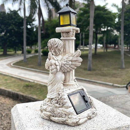 Solar Lamp Angel Sculpture – European Roman Column Resin Outdoor Garden & Courtyard Home Decoration