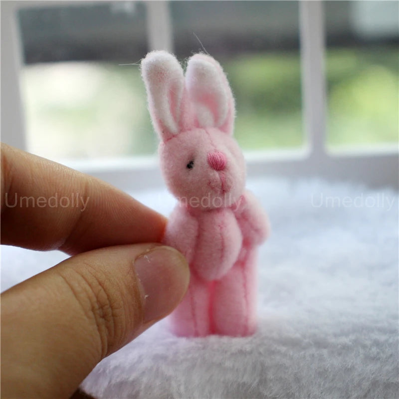 Miniature Bear & Rabbit Plush Toy — 1/6 & 1/12 Scale Dollhouse Decor for OB11 Blyth Dolls