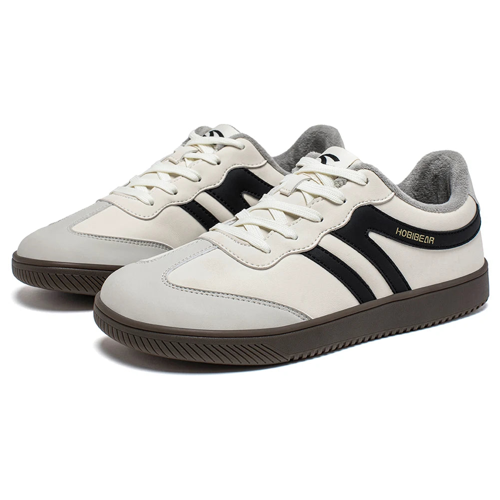 HOBIBEAR Wide-Toe Unisex Sneakers — Faux Leather with Faux Fur Lining, Casual Retro Lace-Up Shoes for Men & Women