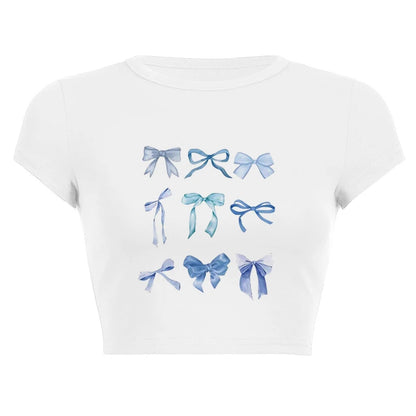 Harajuku Y2K Women’s White Crop Top – Casual Short Loose Summer Tee