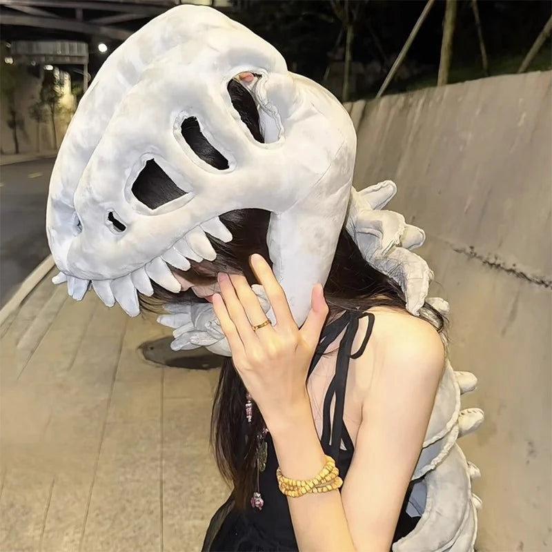 75/115cm Realistic Dinosaur Skeleton Costume – Plush Headgear for Cosplay, Dress-Up & Creative Gifts