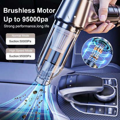 Powerful 2-in-1 Car Vacuum Cleaner: 95000PA Strong Suction Handheld Wireless Vacuum Cleaner Blower - Portable Cleaning Solution for Car and Home