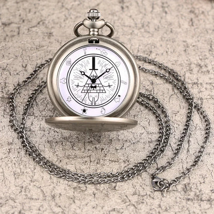 Eye of Providence Triangle Devil Quartz Pocket Watch - Gravity Bill Cipher Fall Time Gem Necklace Pendant Clock Gift
