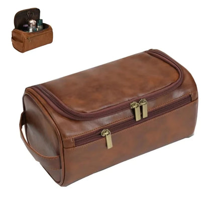 Leather Toiletry Bag for Men and Women - Large Dopp Kit, Hanging Travel Bag for Cosmetics and Essentials
