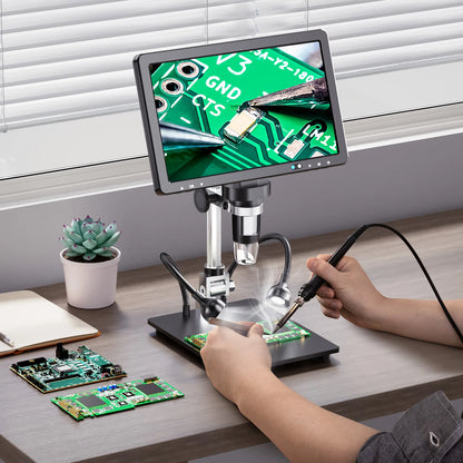 RIEVBCAU 10.1'' HDMI Digital Microscope – 2000X 20MP Coin & Soldering Microscope with 10 LEDs for PCB & Electronics Repair