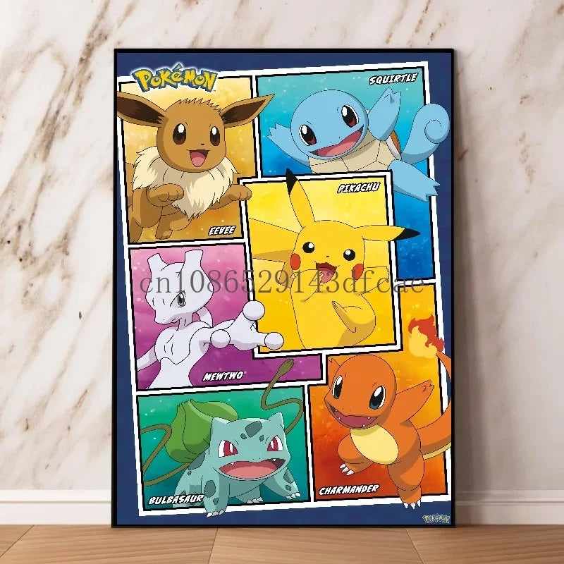 Pokemon Canvas Wall Art – Pikachu, Gyarados, Squirtle & Charmander Anime Prints for Living Room Decor & Gifts