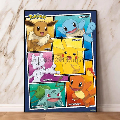 Pokemon Canvas Wall Art – Pikachu, Gyarados, Squirtle & Charmander Anime Prints for Living Room Decor & Gifts