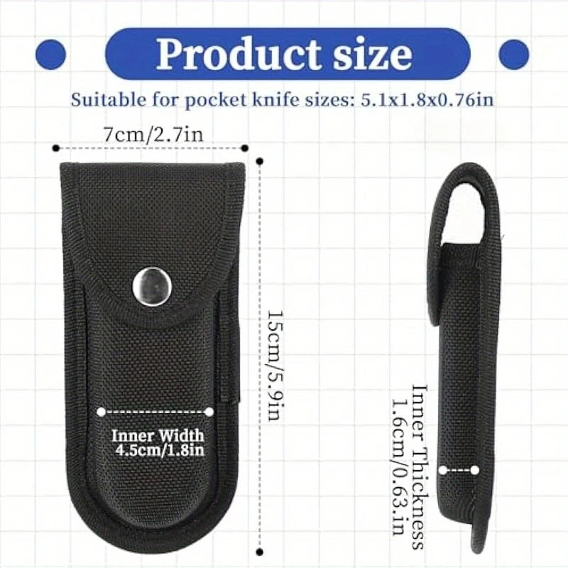 Nylon EDC Knife Pouch - Folding Knife Cover with Flashlight & Pliers Holder Carry Case