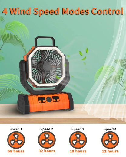 20000mAh / 10000mAh USB Rechargeable Camping Fan — Portable Wireless Air Circulator with 270° Rotating Head & Hook