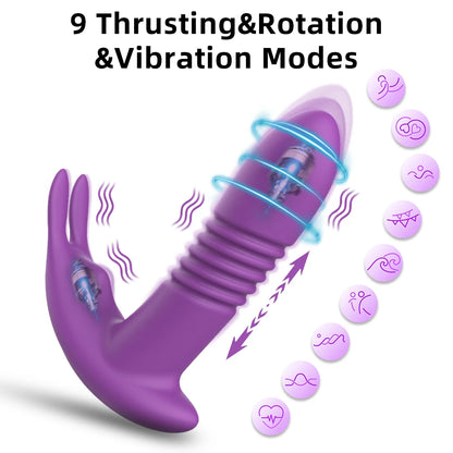 Bluetooth Thrusting Vibrator for Women - APP Controlled Rotating Telescopic Dildo - Remote G-Spot Massage Clitoris Stimulator Sex Toy