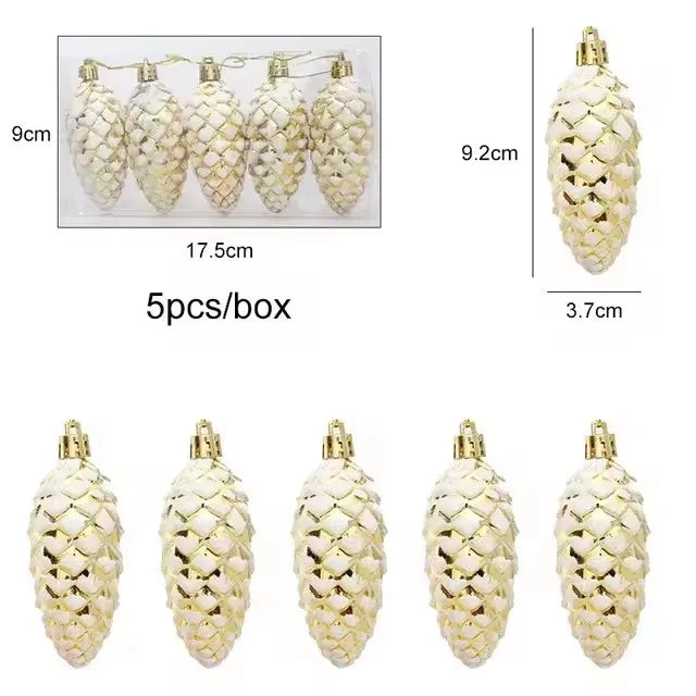5-Piece Christmas Pine Cone Ball Ornaments 2024/2025 – Painted Hanging Pendants for Tree Decoration & Holiday Home Gift