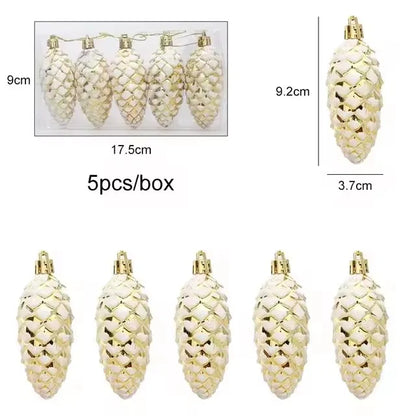 5-Piece Christmas Pine Cone Ball Ornaments 2024/2025 – Painted Hanging Pendants for Tree Decoration & Holiday Home Gift