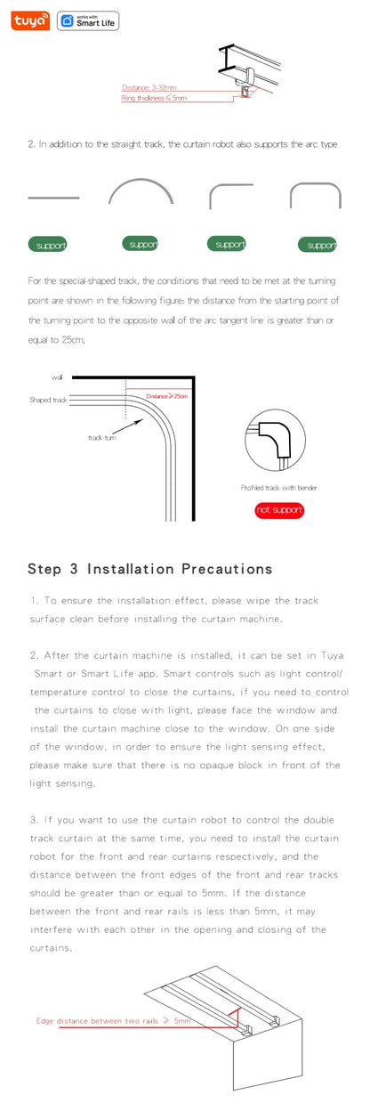 Tuya Smart Curtain Robot – Roman Rod Track with APP Control, Single/Double, Compatible with Tuya Gateway for Remote Control